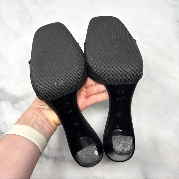 Gucci Vintage GG Monogram Canvas Leather Square Toe Block Heel Mules Black 8.5 - Picture 8 of 14